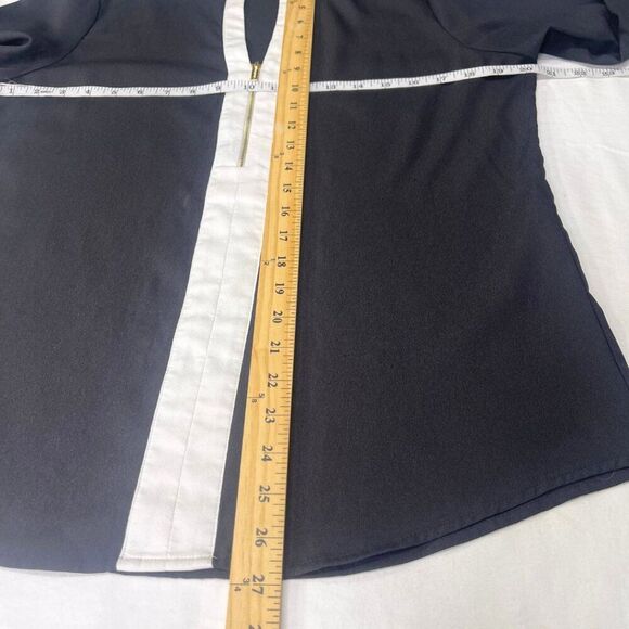 Black Collar Exposed with Roll up Sleeve Blouse Size M - Picture 12 of 15